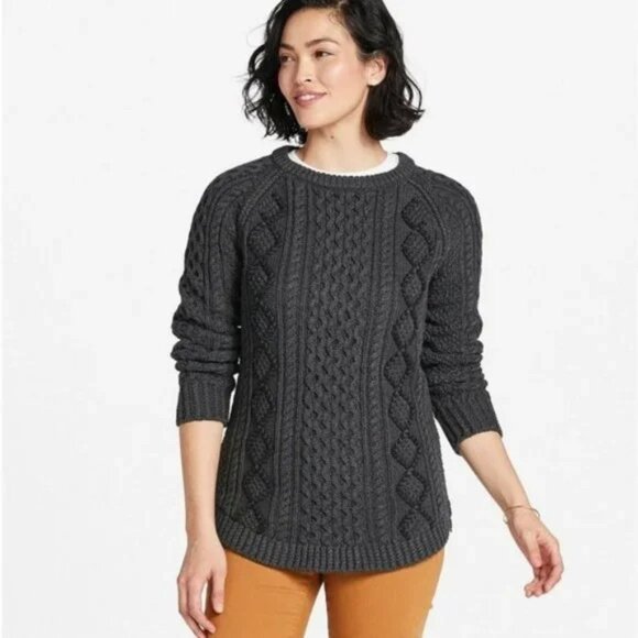 L.L. Bean Signature Gray Heavyweight Cotton Side Zip Fisherman Sweater XS NWT - Picture 1 of 7